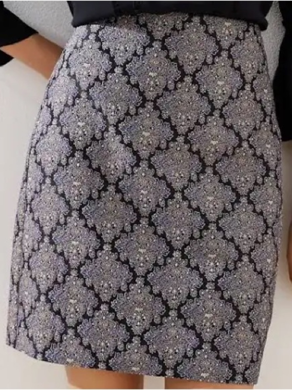 Ann Taylor Loft Black Tapestry Damask Print A-Line Skirt 6